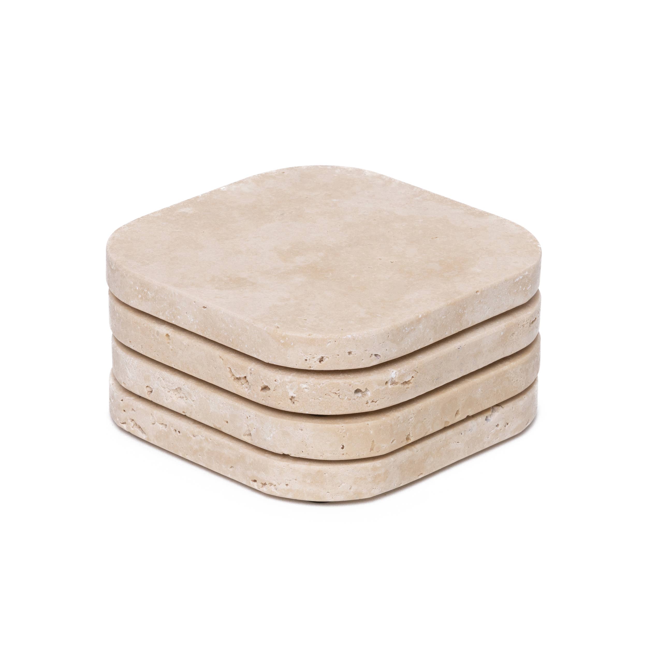 Travertine Coasters Set of 4 - Natural Stone