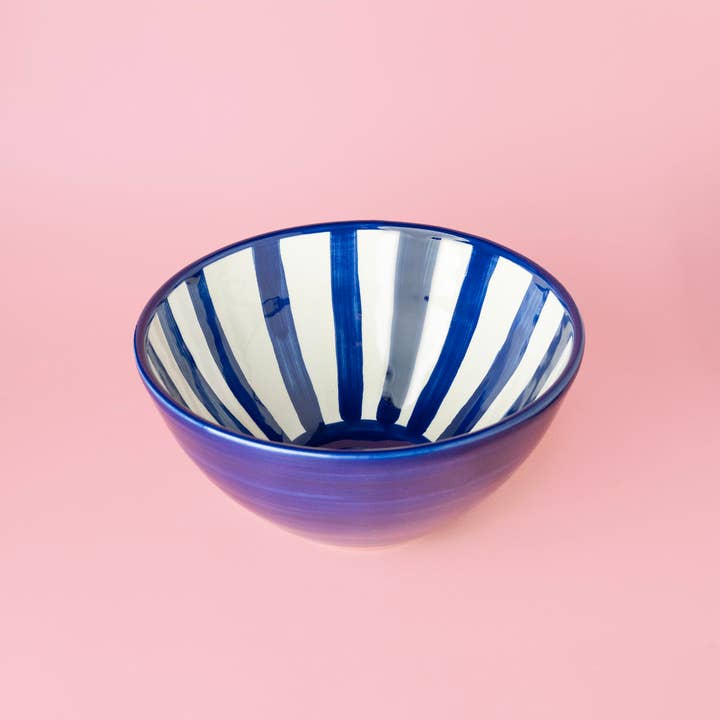 Bol de servire ceramic artizanal Costa Azul – Albastru și Alb 