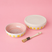Bol vintage din ceramică cu răzătoare – Valentina roz și galbenă
