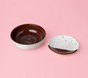 Bol vintage din ceramică cu răzătoare – Valentina roz și galbenă