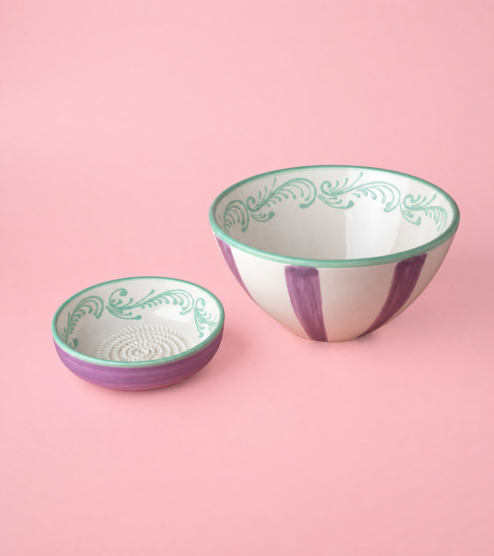 Bol vintage din ceramică cu răzătoare – Valentina roz și galbenă